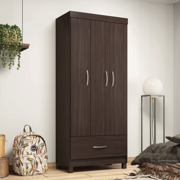 Guarda-Roupa Solteiro Prince 3 Portas 1 Gaveta Café Touch - Demóbile