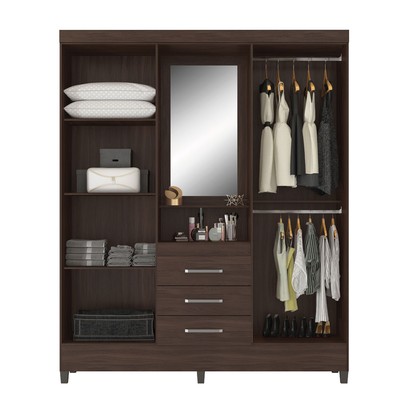Guarda-Roupa Solteiro Pérsia 4 Portas 3 Gavetas com Espelho Café Touch - Demóbile