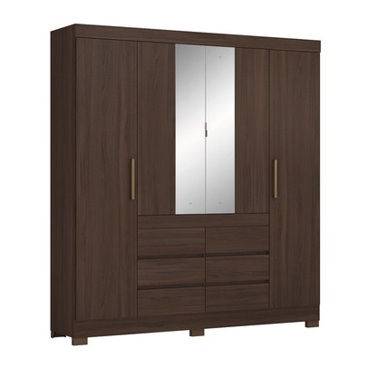 Guarda-Roupa Casal Cádis 4 Portas 6 Gavetas com Espelho Café Touch - Demóbile