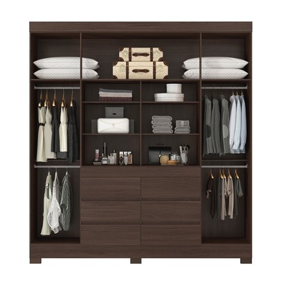 Guarda-Roupa Casal Cádis 4 Portas 6 Gavetas com Espelho Café Touch - Demóbile