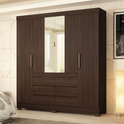 Guarda-Roupa Casal Cádis 4 Portas 6 Gavetas com Espelho Café Touch - Demóbile