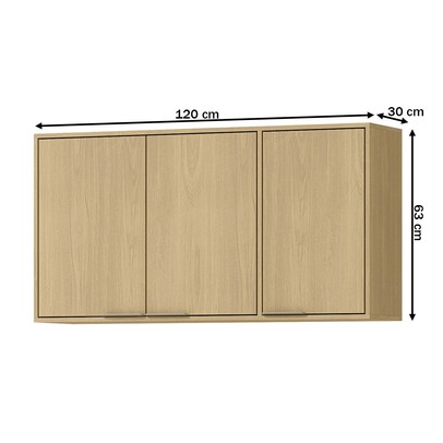 Armário Aéreo de Cozinha 120 Cm Gloria 3 Portas Castanho - Mx Móveis