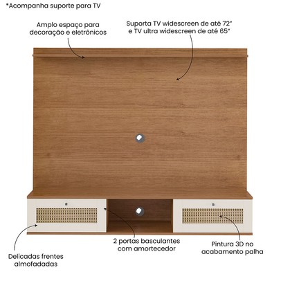 Sala de Estar Completa Decor para TV Até 65 Polegadas 2 Portas Cinamomo/Off White - Pnr Móveis