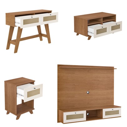 Sala de Estar Completa Decor para TV Até 75 Polegadas 2 Portas Cinamomo/Off White - Pnr Móveis