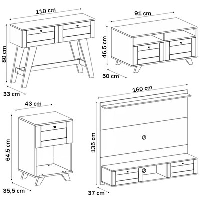 Sala de Estar Completa Decor para TV Até 75 Polegadas 2 Portas Cinamomo/Off White - Pnr Móveis