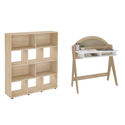 Escritório Completo Mali 12 Prateleiras Mali Natura/Branco - Pnr Móveis