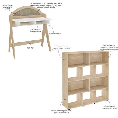 Escritório Completo Mali 12 Prateleiras Mali Natura/Branco - Pnr Móveis