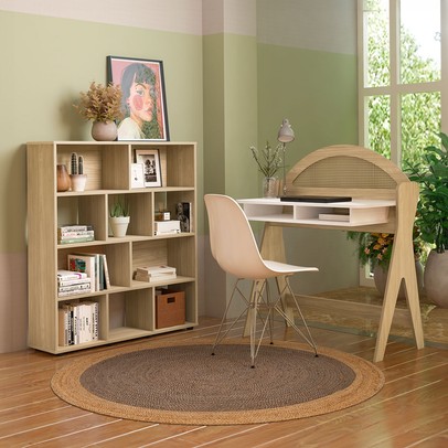 Escritório Completo Mali 12 Prateleiras Mali Natura/Branco - Pnr Móveis