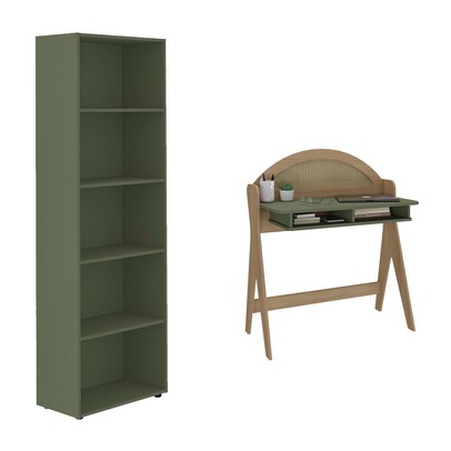 Escritório Completo Mali 6 Prateleiras Carvalho/Menta - Pnr Móveis