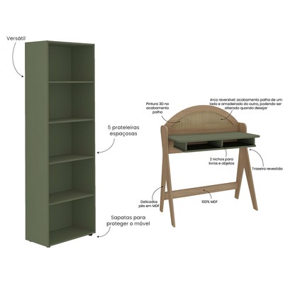 Escritório Completo Mali 6 Prateleiras Carvalho/Menta - Pnr Móveis