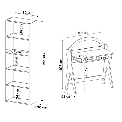 Escritório Completo Mali 6 Prateleiras Carvalho/Menta - Pnr Móveis