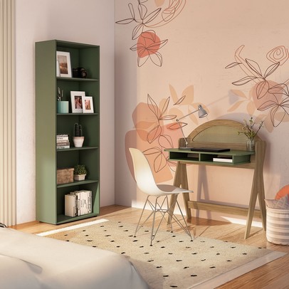 Escritório Completo Mali 6 Prateleiras Carvalho/Menta - Pnr Móveis