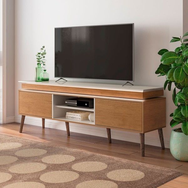 Rack para TV Até 75 Polegadas com Led Lumina 2 Portas Cinamomo/Off White - Artely