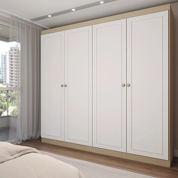 Guarda-Roupa Casal 4 Portas Americano Savana/Branco Fosco - Panorama Móveis