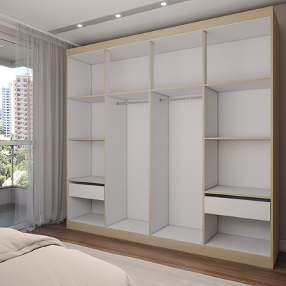 Guarda-Roupa Casal 4 Portas Americano Savana/Branco Fosco - Panorama Móveis