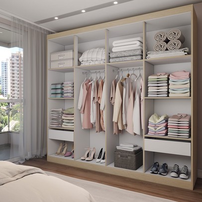 Guarda-Roupa Casal 4 Portas Americano Savana/Branco Fosco - Panorama Móveis