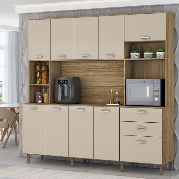 Cozinha Compacta Luiza 10 Portas 2 Gavetas Freijó/Vanilla - Panorama Móveis