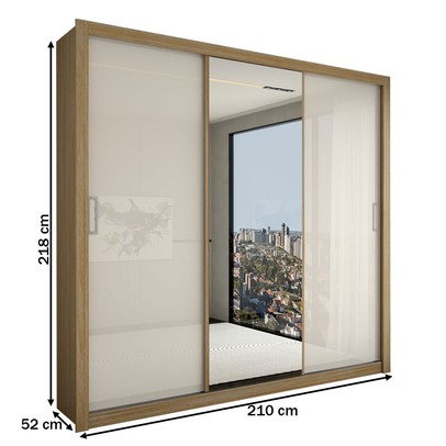 Guarda-Roupa Casal Absolut 3 Portas com Espelho Amêndola/Off-White - Panorama Móveis