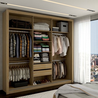 Guarda-Roupa Casal Absolut 3 Portas com Espelho Amêndola/Off-White - Panorama Móveis