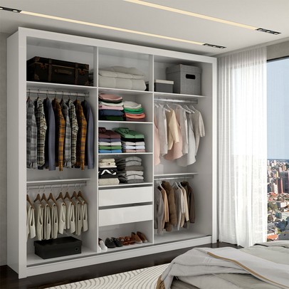 Guarda-Roupa Casal Absolut 3 Portas com Espelho Branco - Panorama Móveis