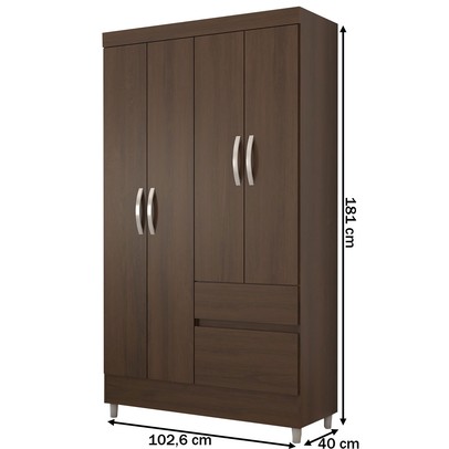 Guarda-Roupa Solteiro Londres 4 Portas 2 Gavetas Imbuia - Panorama Móveis