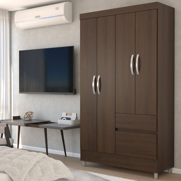 Guarda-Roupa Solteiro Londres 4 Portas 2 Gavetas Imbuia - Panorama Móveis