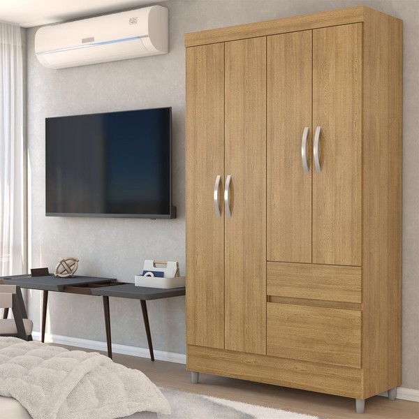 Guarda-Roupa Solteiro Londres 4 Portas 2 Gavetas Nature - Panorama Móveis