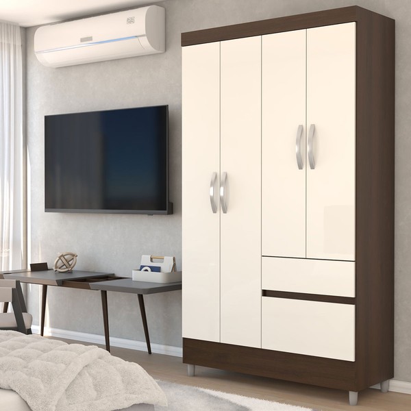 Guarda-Roupa Solteiro Londres 4 Portas 2 Gavetas Imbuia/Champanhe - Panorama Móveis