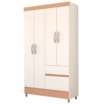 Guarda-Roupa Solteiro Londres 4 Portas 2 Gavetas Branco/Camarim - Panorama Móveis