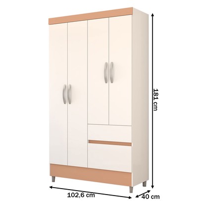 Guarda-Roupa Solteiro Londres 4 Portas 2 Gavetas Branco/Camarim - Panorama Móveis