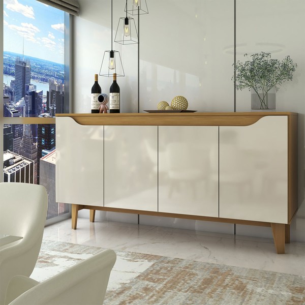 Aparador Buffet Royal 4 Portas Nature/Off White - Panorama Móveis
