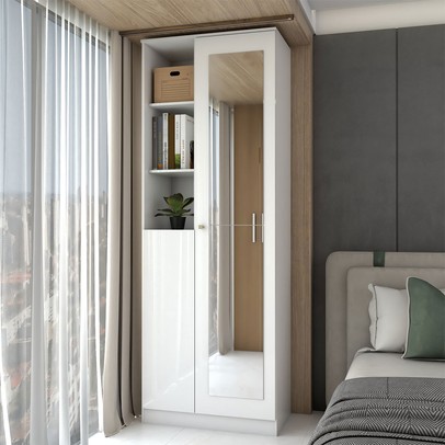 Sapateira Safira 2 Portas 8 Prateleiras com Espelho Branco - Panorama Móveis