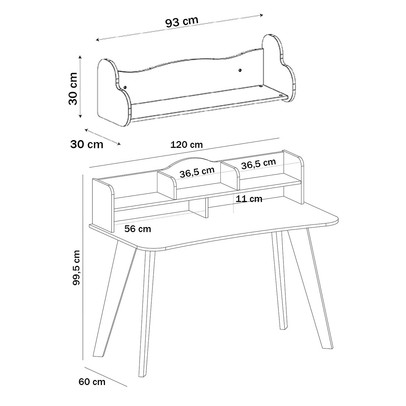 Mesa Escrivaninha Sofia com Prateleira Decorativa 100% Mdf Branco - Pnr Móveis