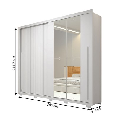 Guarda-Roupa Casal Romanus 2 Portas 4 Gavetas com Espelho Ripado Branco - Caemmun