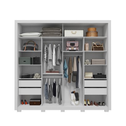Guarda-Roupa Casal Romanus 2 Portas 4 Gavetas com Espelho Ripado Branco - Caemmun