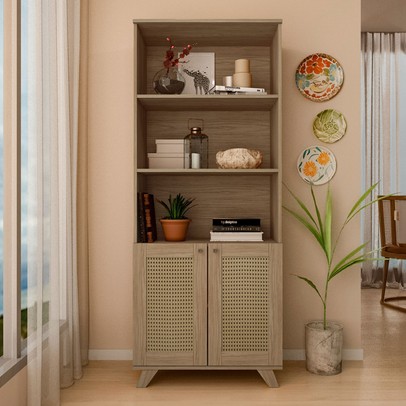 Armário Multiuso Trama 2 Portas 4 Prateleiras Carvalho - Artely Móveis