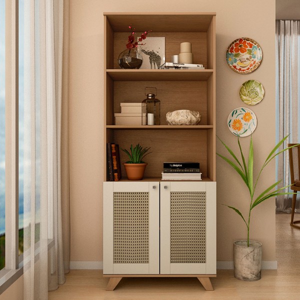 Armário Multiuso Trama 2 Portas 4 Prateleiras Cinamomo/Off White - Artely Móveis