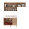 Cozinha Compacta Dália 6 Portas 3 Gavetas Freijó/Mármore Branco - Tecno Mobili