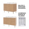 Cozinha Compacta Dália 6 Portas 3 Gavetas Freijó/Mármore Branco - Tecno Mobili
