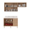 Cozinha Compacta Dália 6 Portas 3 Gavetas Freijó/Branco/Mármore Branco - Tecno Mobili