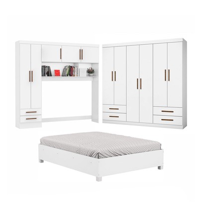Guarda-Roupa Casal Modulado com Cama Hércules 11 Portas 6 Gavetas Branco - Carioca Móveis