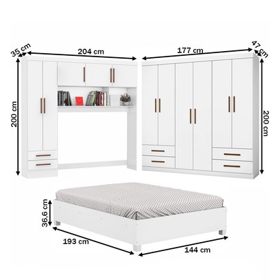 Guarda-Roupa Casal Modulado com Cama Hércules 11 Portas 6 Gavetas Branco - Carioca Móveis