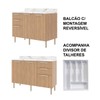 Cozinha Compacta Tulipa 6 Portas e 5 Gavetas Freijó/Mármore Branco - Tecno Mobili