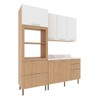 Cozinha Compacta Tulipa 6 Portas e 5 Gavetas Freijó/Branco/Mármore Branco - Tecno Mobili