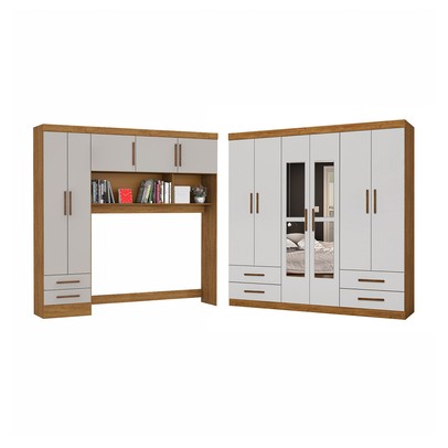 Guarda-Roupa Casal Modulado Hércules 11 Portas 6 Gavetas com Espelho Cinamomo/Off White - Carioca Móveis