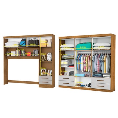 Guarda-Roupa Casal Modulado Hércules 11 Portas 6 Gavetas com Espelho Cinamomo/Off White - Carioca Móveis
