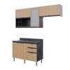 Cozinha Compacta Orquídea 5 Portas 3 Gavetas com Vidro Freijó/Mármore Lunar - Tecno Mobili