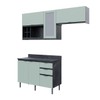 Cozinha Compacta Orquídea 5 Portas 3 Gavetas com Vidro Mármore Lunar/Verde Mar - Tecno Mobili