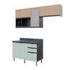 Cozinha Compacta Orquídea 5 Portas 3 Gavetas com Vidro Mármore Lunar/Verde Mar/Freijó - Tecno Mobili