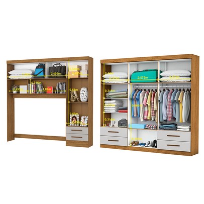 Guarda-Roupa Casal Modulado com Cama Hércules 11 Portas 6 Gavetas com Espelho Cinamomo/Off White - Carioca Móveis